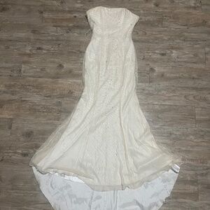 Alyce Designs white strapless mermaid gown